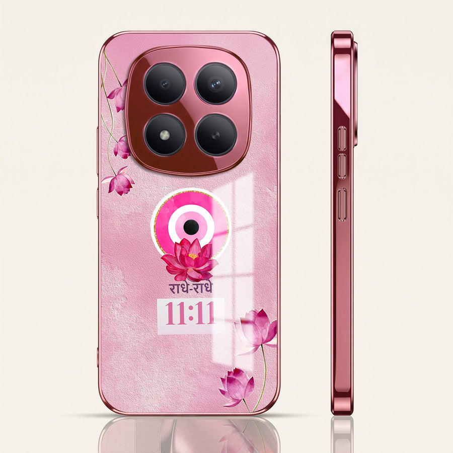 Redmi Note 15 Pro+ 5G Luxury Radhe Radhe 11:11 Pink Electroplated Glass Phone Back Case