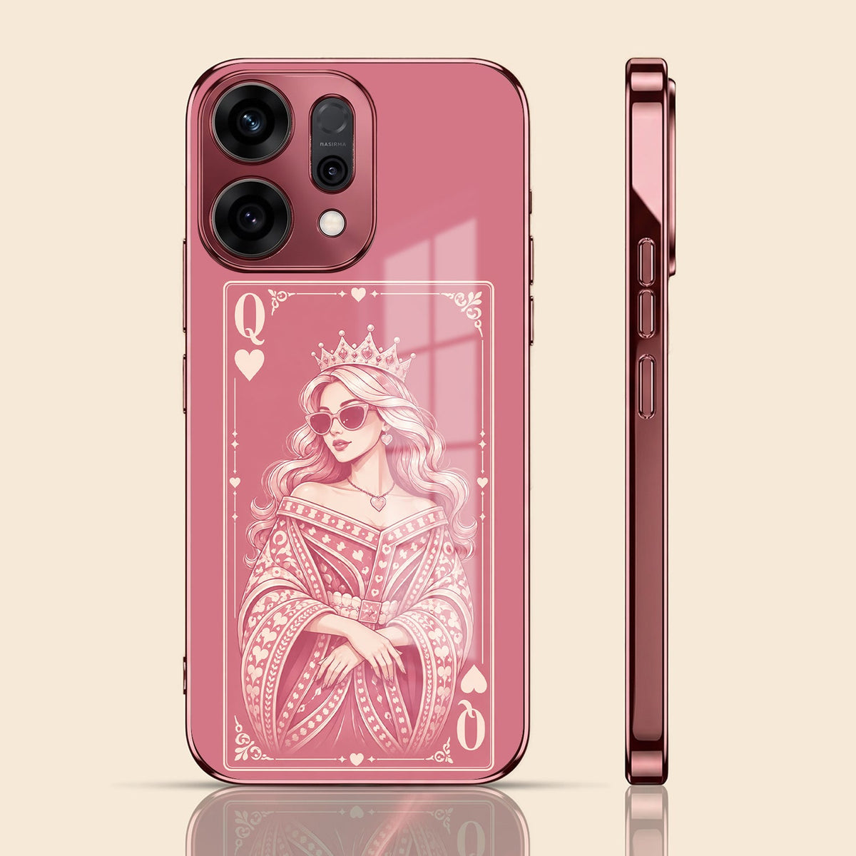 Oppo Reno 14 5G Luxury Royal Queen Pink Electroplated Glass Phone Back Case