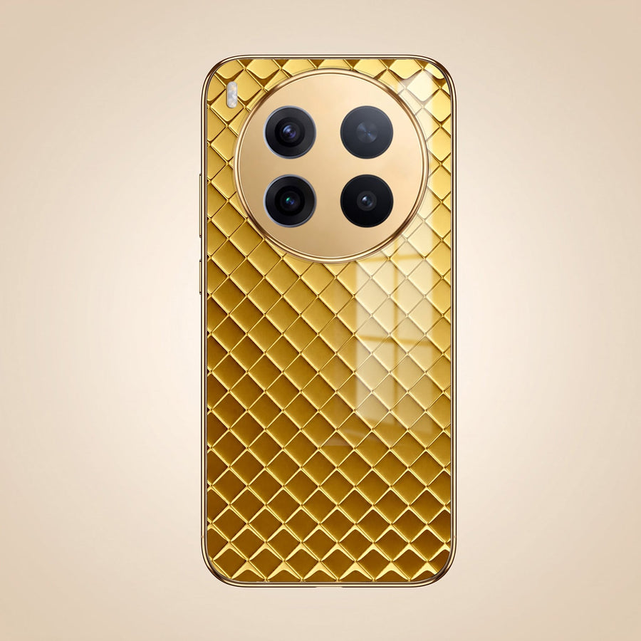 Vivo X300 Pro 5G  Golden Criss Cross Gold Electroplated Glass Phone Back Case