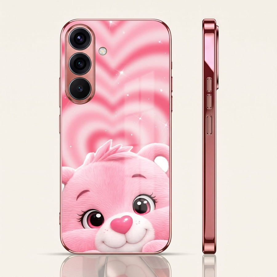 Samsung Galaxy A56 5G Luxury Cute Teddy Pink Electroplated Glass Phone Back Case