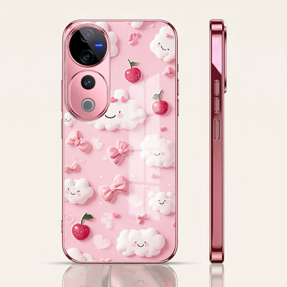 Vivo V40 Pro 5G Luxury 3D Clouds Pink Electroplated Glass Phone Back Case