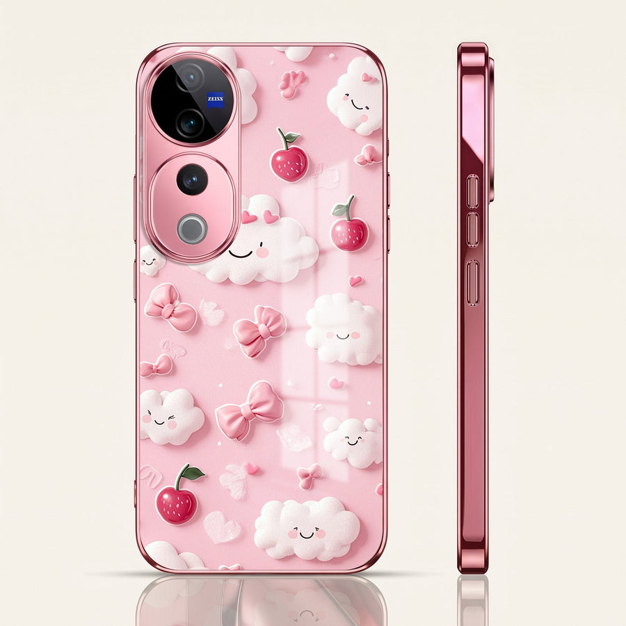 Vivo V40 Pro 5G Luxury 3D Clouds Pink Electroplated Glass Phone Back Case