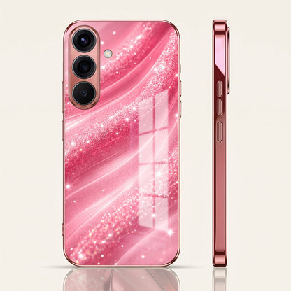 Samsung Galaxy A56 5G Luxury Glitter Wave Pink Electroplated Glass Phone Back Case