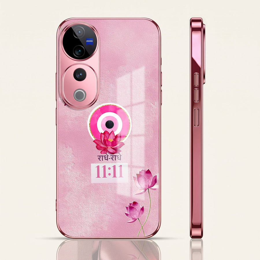 Vivo V40 Pro 5G Luxury Radhe Radhe 11:11 Pink Electroplated Glass Phone Back Case