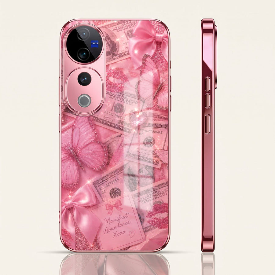 Vivo V40 Pro 5G Luxury Dollar Butterfly Pink Electroplated Glass Phone Back Case