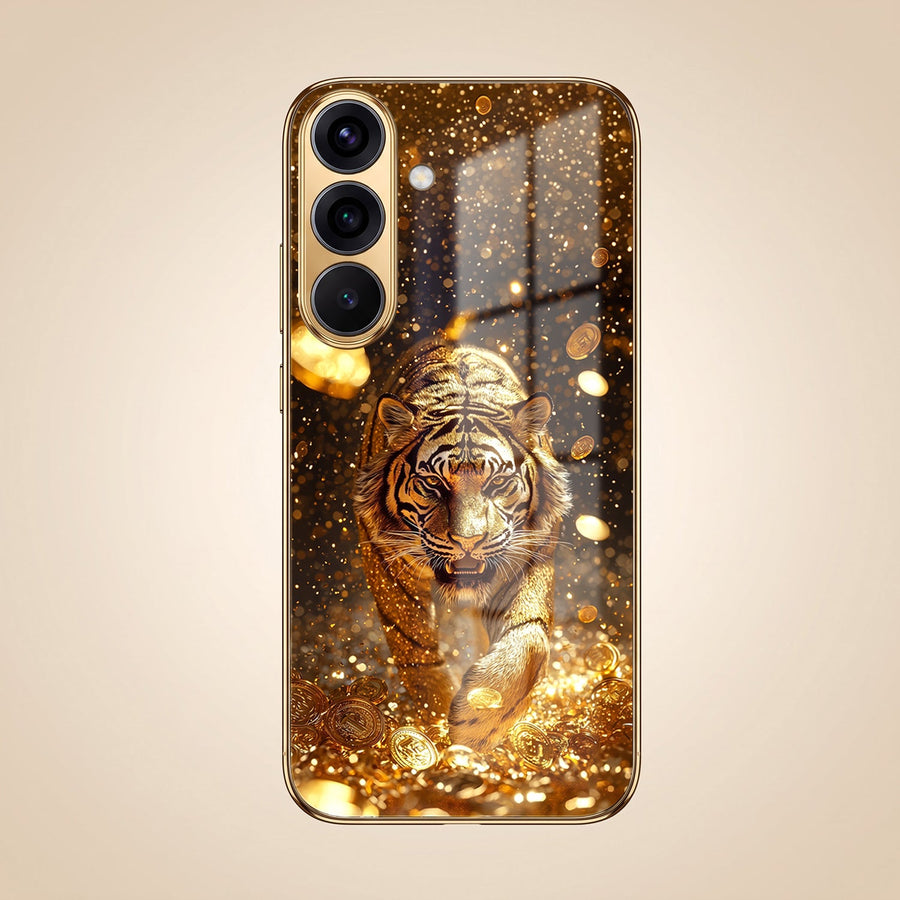 Samsung Galaxy A56 5G Luxury Tiger Gold Electroplated Glass Phone Back Case