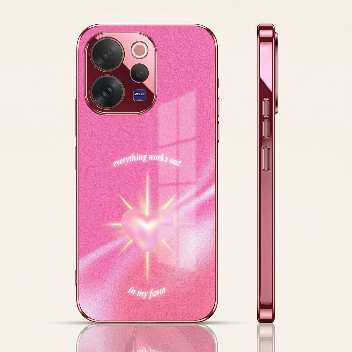Vivo V70 5G Luxury Glowing Heart Pink Electroplated Glass Phone Back Case