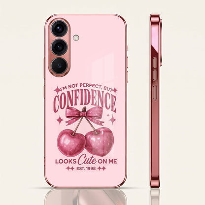Samsung Galaxy A56 5G Luxury Cherry Bow Pink Electroplated Glass Phone Back Case