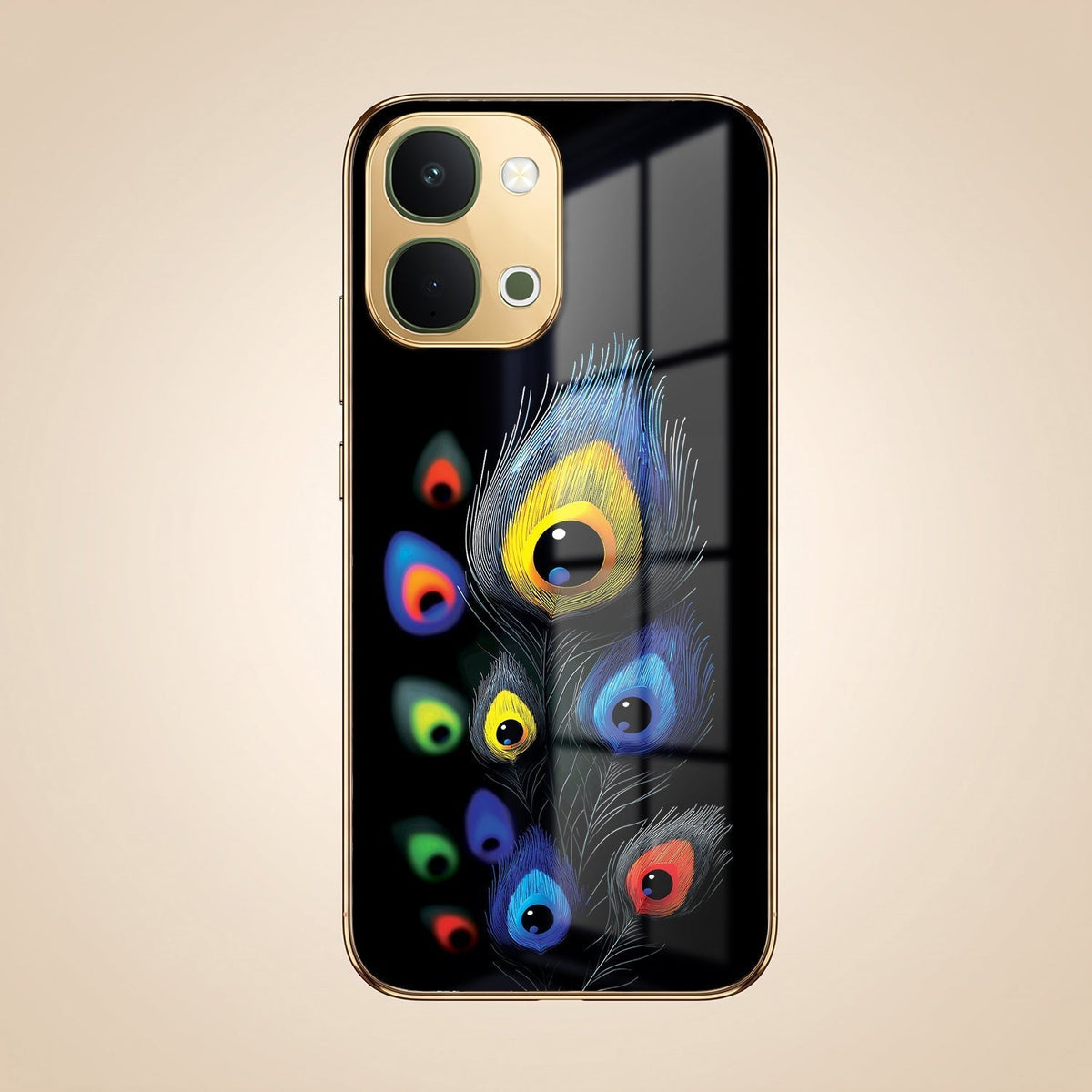 Vivo T5x 5G Multi-Feather Peacock Gold Electroplated Glass Phone Back Case