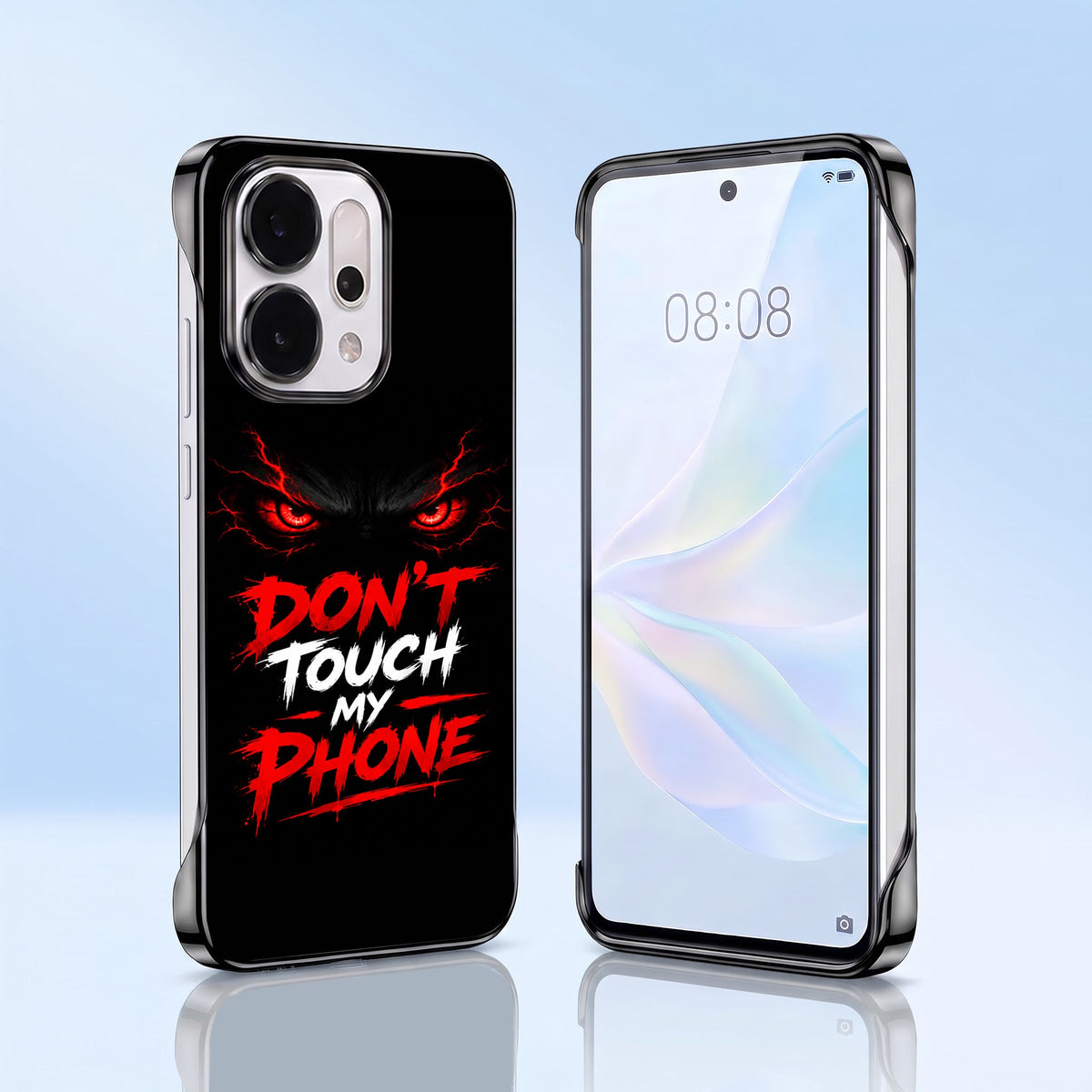 Oppo Reno 14 5G Don't Touch My Phone Black Printed Frameless Back Case