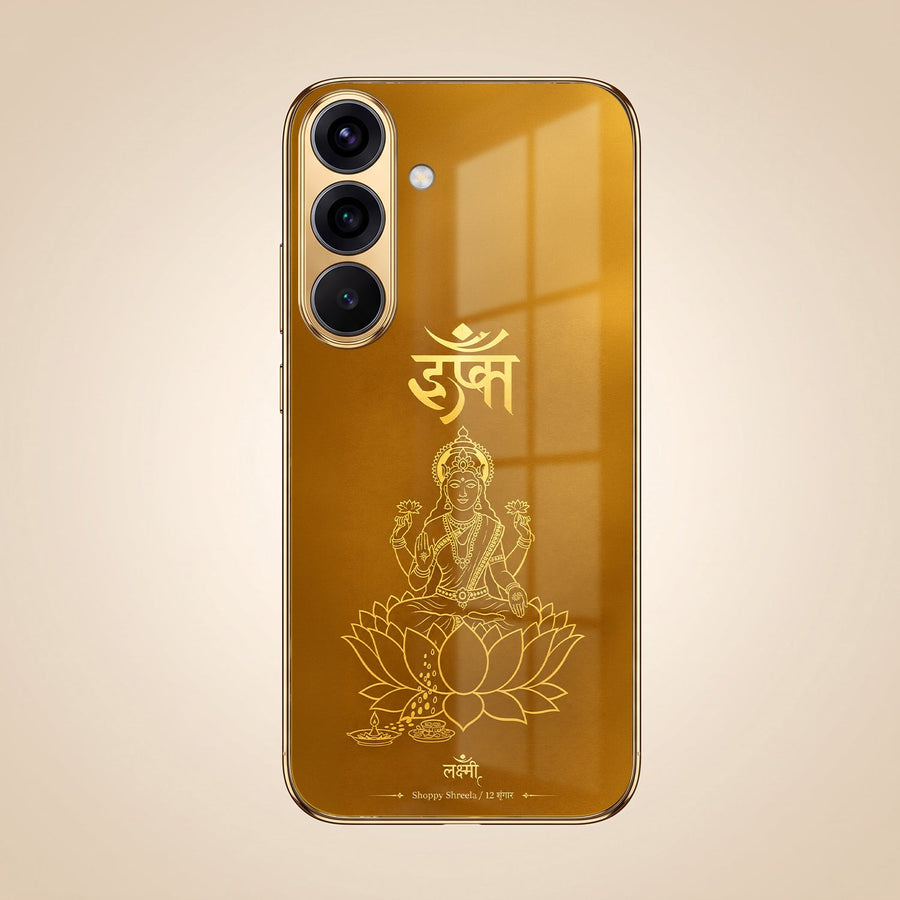 Samsung Galaxy A56 5G Shree Lakshmi Divine Gold Electroplated Glass Phone Back Case