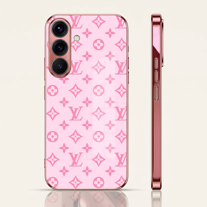 Samsung Galaxy A36 5G Luxury Monogram Pink Electroplated Glass Phone Back Case