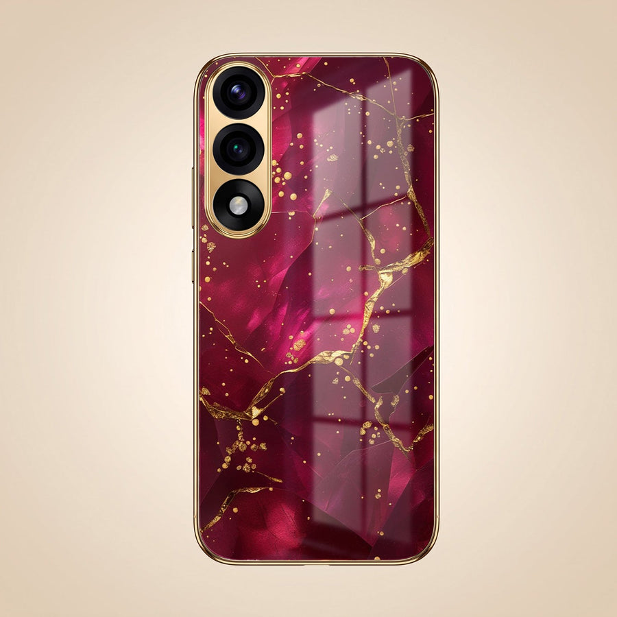 Oneplus Nord 5 5G Luxury Crimson Marble Gold Electroplated Glass Phone Back Case