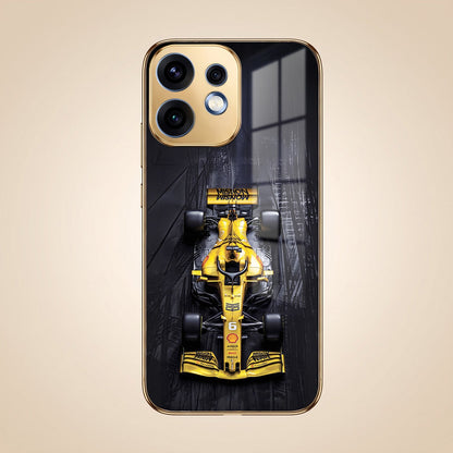 Oppo Reno 16 5G F1 Racing Car Gold Electroplated Glass Phone Back Case