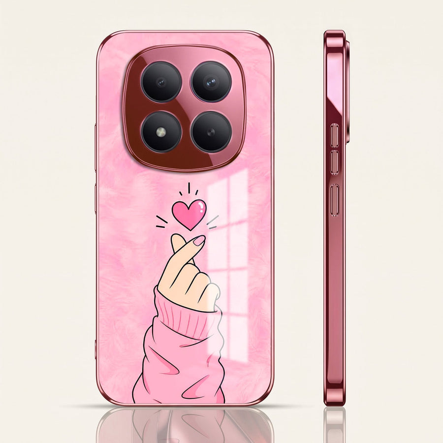 Redmi Note 15 Pro+ 5G Luxury Heart Pink Electroplated Glass Phone Back Case