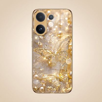 Vivo V60e 5G Golden Butterfly Gold Electroplated Glass Phone Back Case