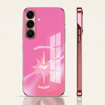 Samsung Galaxy A36 5G Luxury Glowing Heart Pink Electroplated Glass Phone Back Case