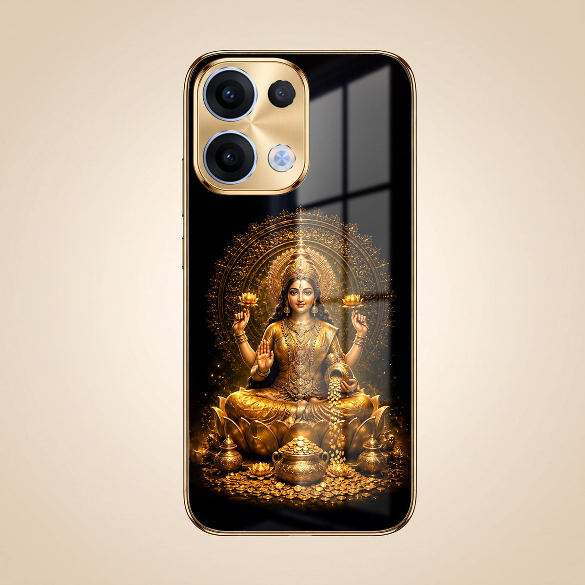 Oppo Reno 13 5G Golden Maa Lakshmi Gold Electroplated Glass Phone Back Case