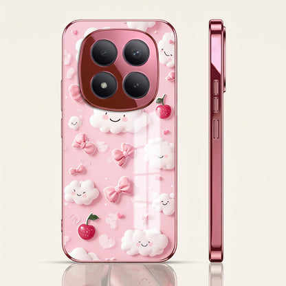 Redmi Note 15 Pro+ 5G Luxury 3D Clouds Pink Electroplated Glass Phone Back Case