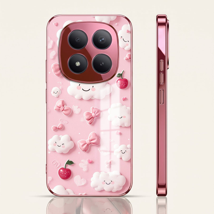 Redmi Note 15 Pro+ 5G Luxury 3D Clouds Pink Electroplated Glass Phone Back Case