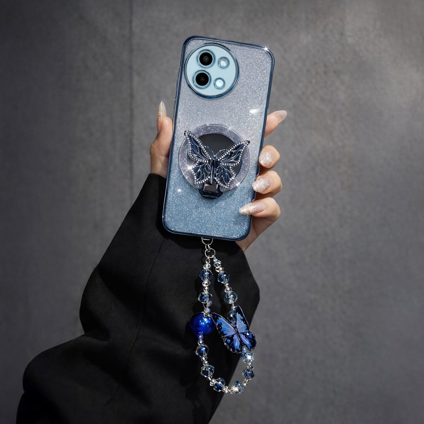 Vivo Y58 5G Stunning Shimmer Electroplating Butterfly Stand Charm Case