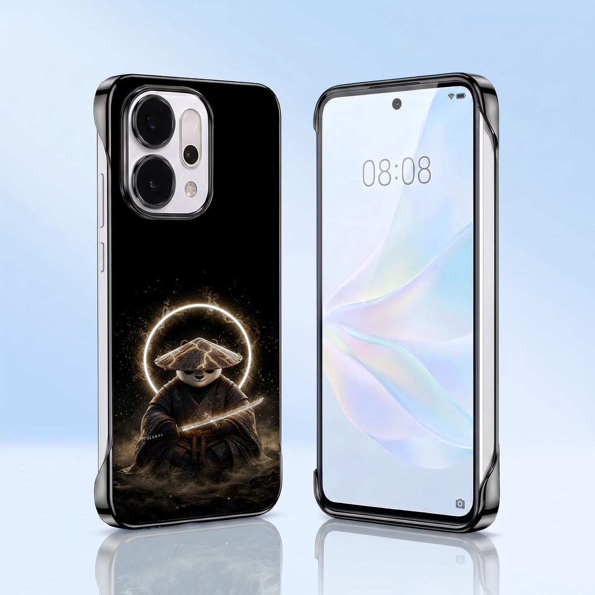 Oppo Reno 14 5G Warrior Panda Black Printed  Frameless Back Case