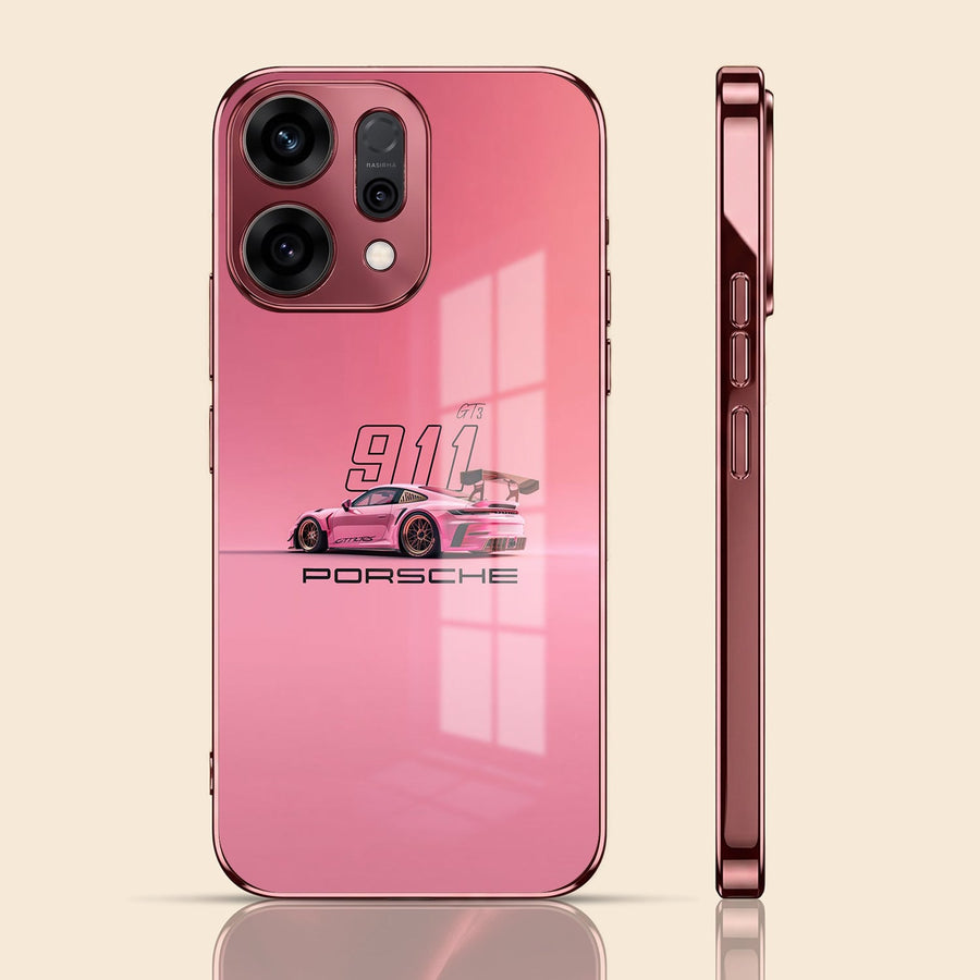 Oppo Reno 14 5G Luxury Porsche 911 Pink Electroplated Glass Phone Back Case