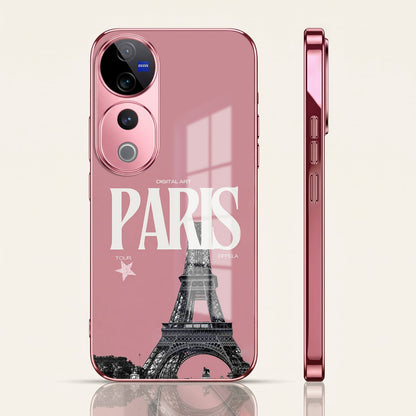 Vivo V40 Pro 5G Luxury Paris Tower Pink Electroplated Glass Phone Back Case