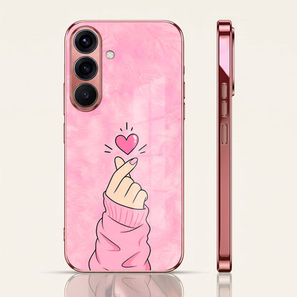 Samsung Galaxy A56 5G Luxury Heart Pink Electroplated Glass Phone Back Case