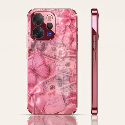 Vivo V70 5G Luxury Dollar Butterfly Pink Electroplated Glass Phone Back Case