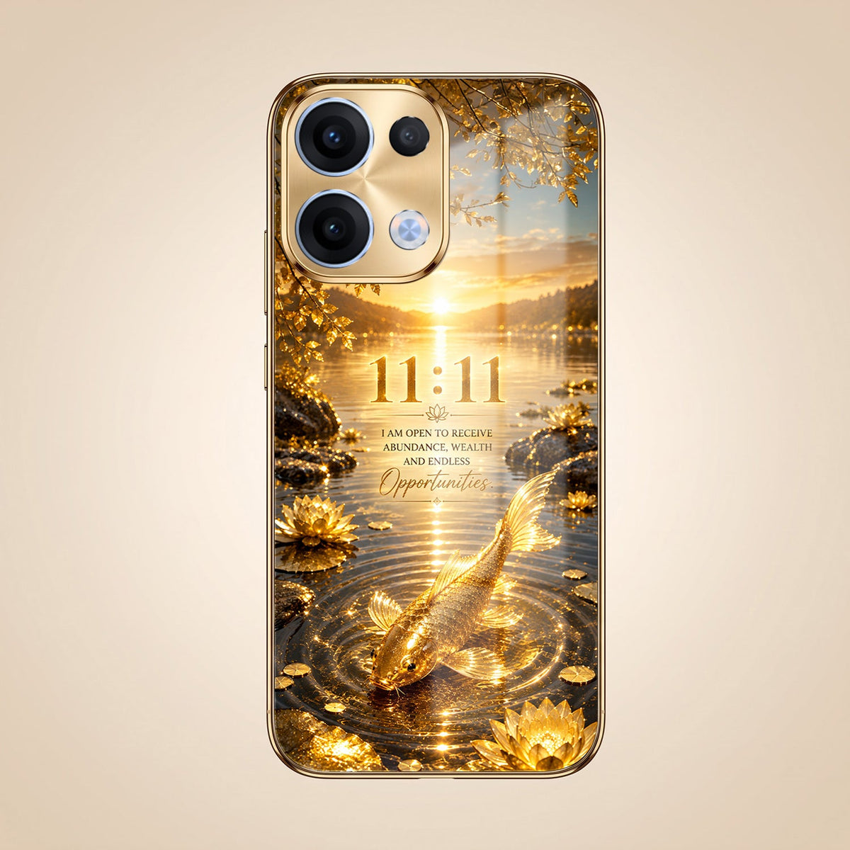 Oppo Reno 13 5G 11:11 Manifestation Gold Electroplated Glass Phone Back Case