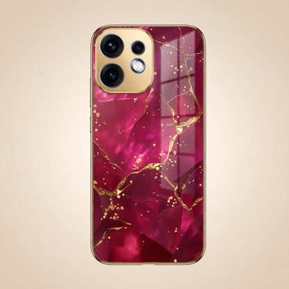 Oppo Reno 16 5G Luxury Crimson Marble Gold Electroplated Glass Phone Back Case