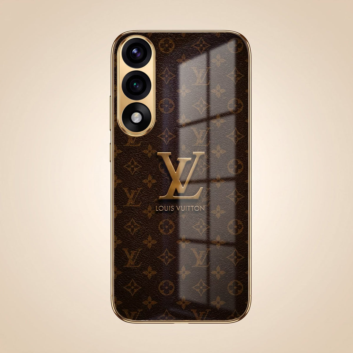 Oneplus Nord 5 5G LV Brown Monogram Gold Electroplated Glass Phone Back Case