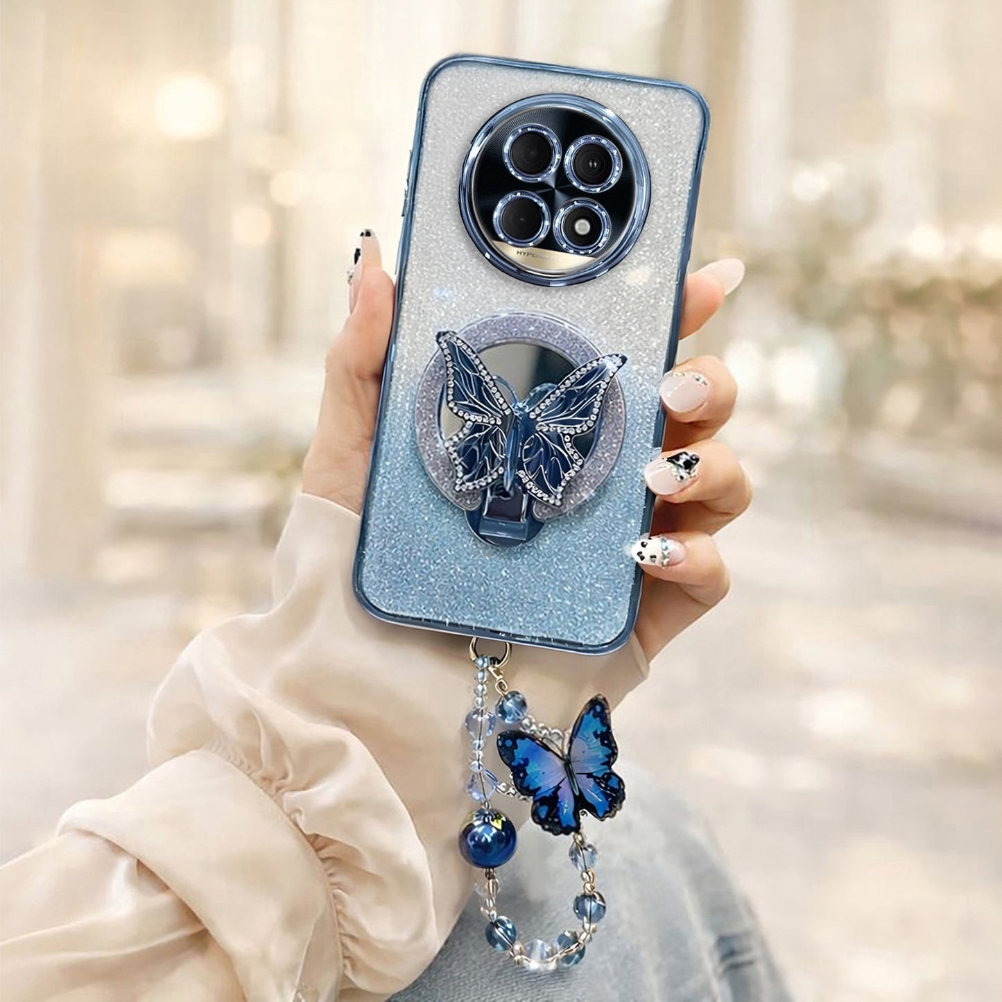 Realme 13 Pro+ 5G Stunning Shimmer Electroplating Butterfly Stand Charm Case