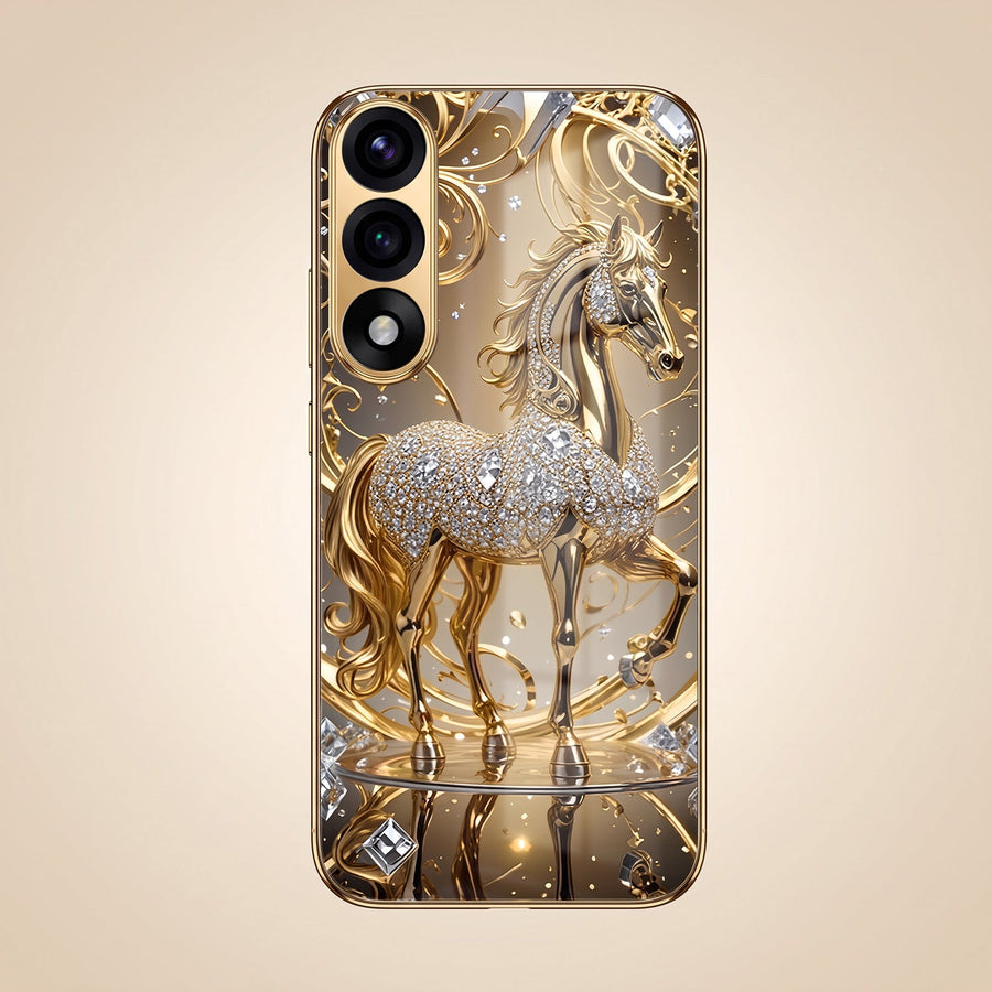 OnePlus Nord 5 5G Luxury Horse Texture Gold Electroplated Glass Phone Back Case