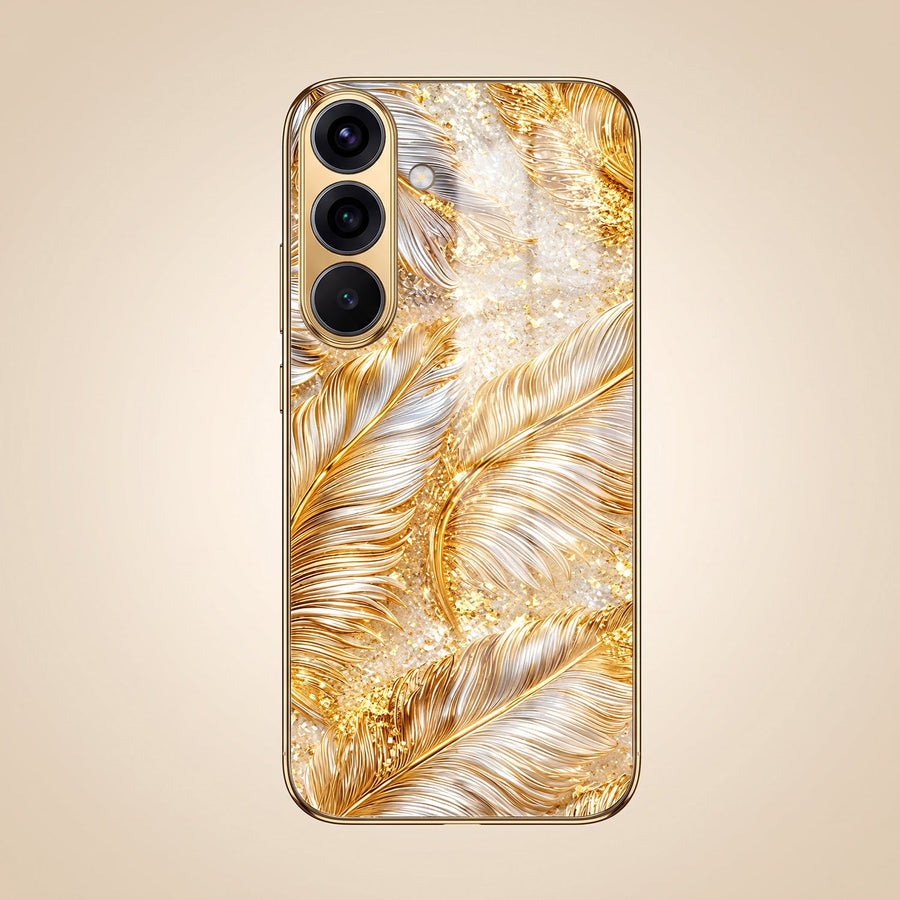 Samsung Galaxy A36 5G Golden Feather Marble Gold Electroplated Glass Phone Back Case