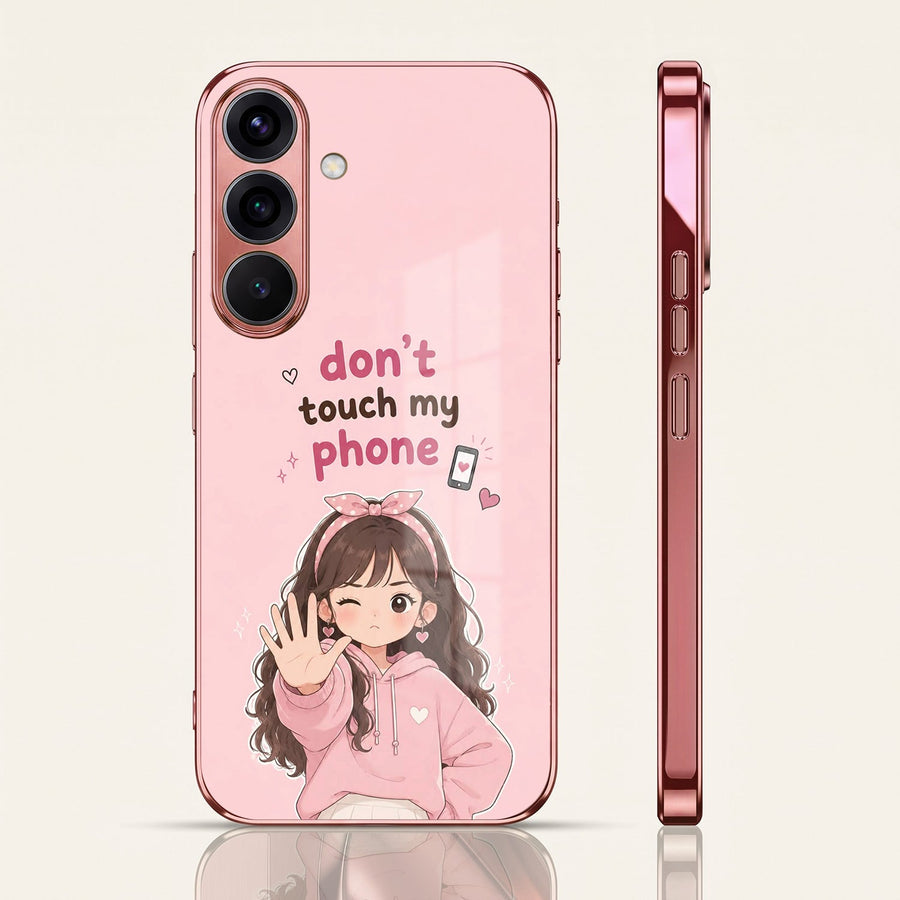 Samsung Galaxy A56 5G Luxury Anime Girl Pink Electroplated Glass Phone Back Case