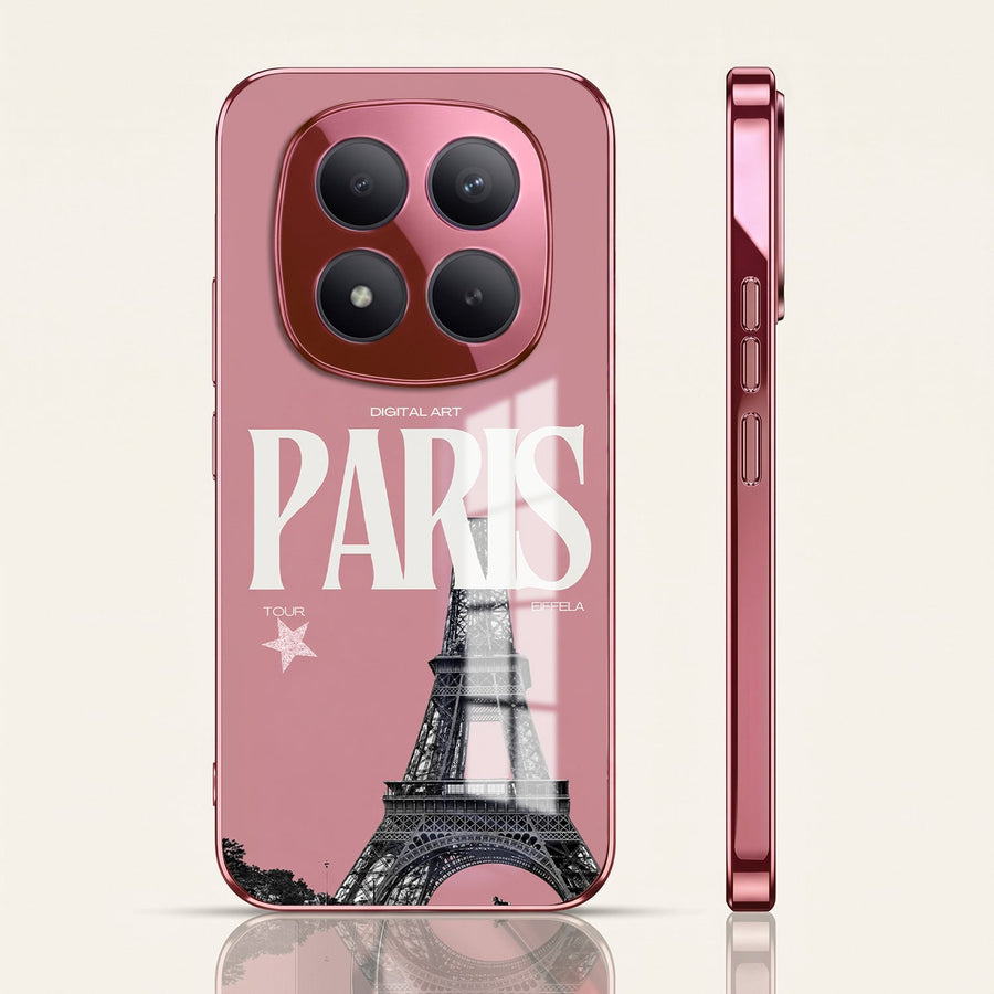 Redmi Note 15 Pro+ 5G Luxury Paris Tower Pink Electroplated Glass Phone Back Case