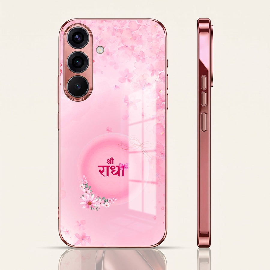 Samsung Galaxy A36 5G Luxury Shree Radha Pink Electroplated Glass Phone Back Case