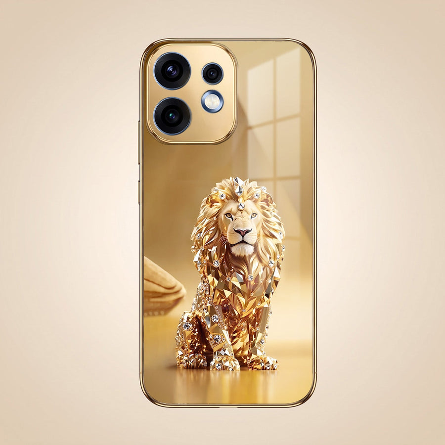Oppo Reno 16 5G Luxury Lion Gold Electroplated Glass Phone Back Case