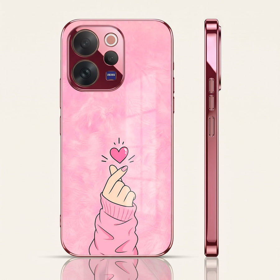 Vivo V70 5G Luxury Heart Pink Electroplated Glass Phone Back Case