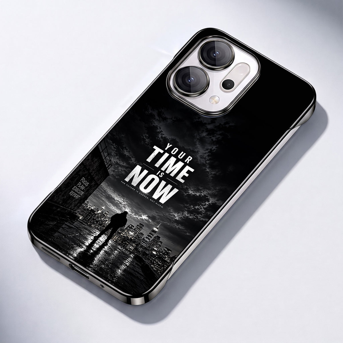 Oppo Reno 14 5G Your Time Black Printed  Frameless Back Case