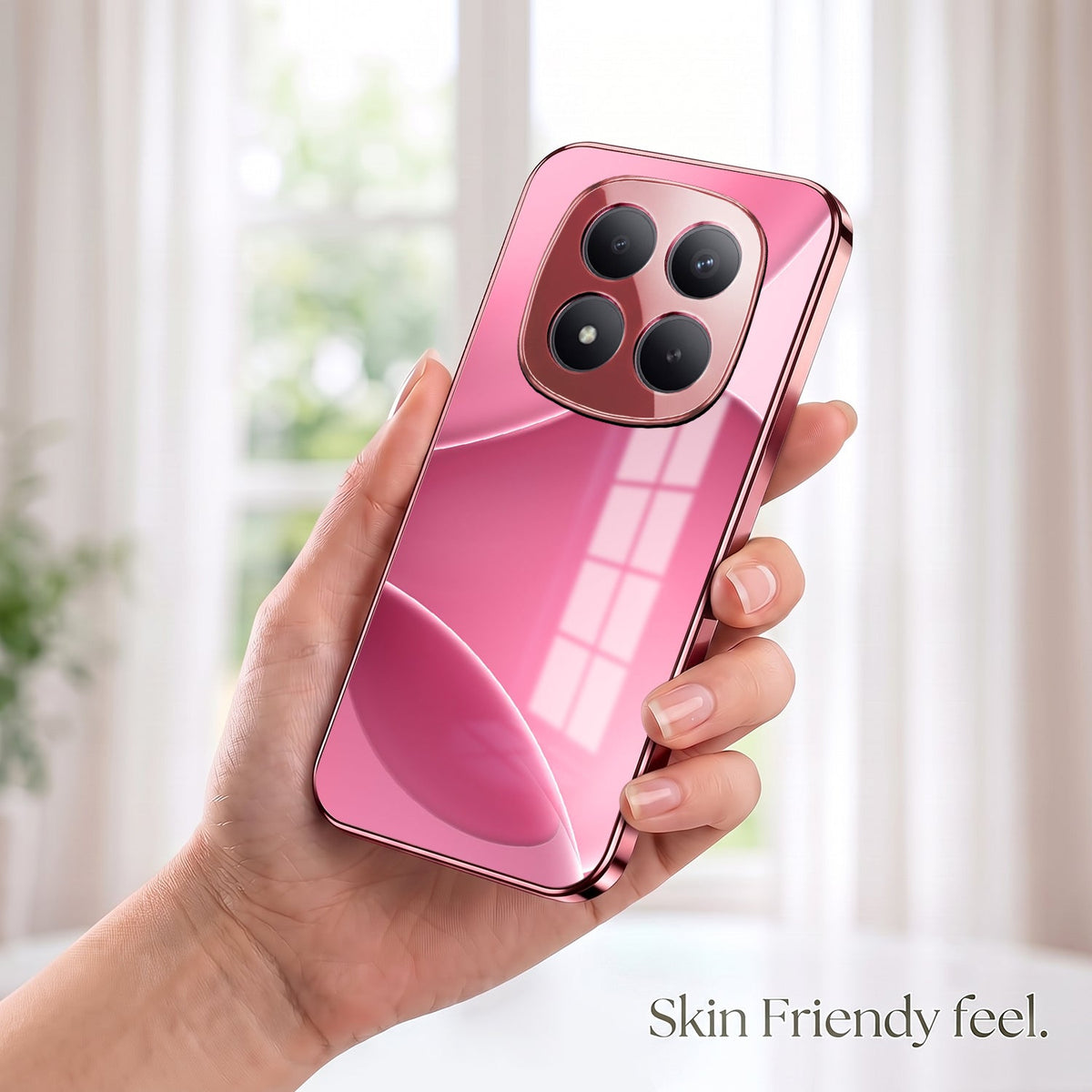 Redmi Note 15 Pro+ 5G Luxury Glossy Wave Pink Electroplated Glass Phone Back Case