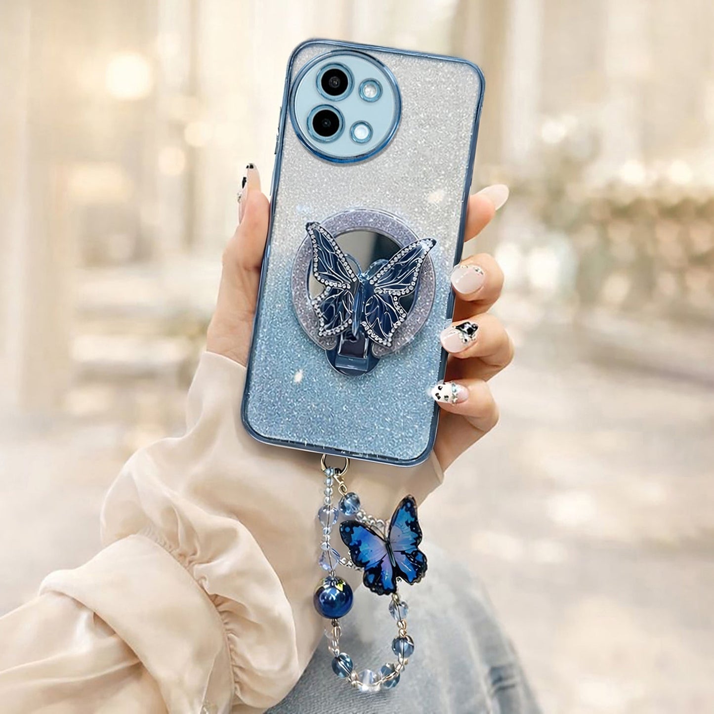 Vivo Y58 5G Stunning Shimmer Electroplating Butterfly Stand Charm Case