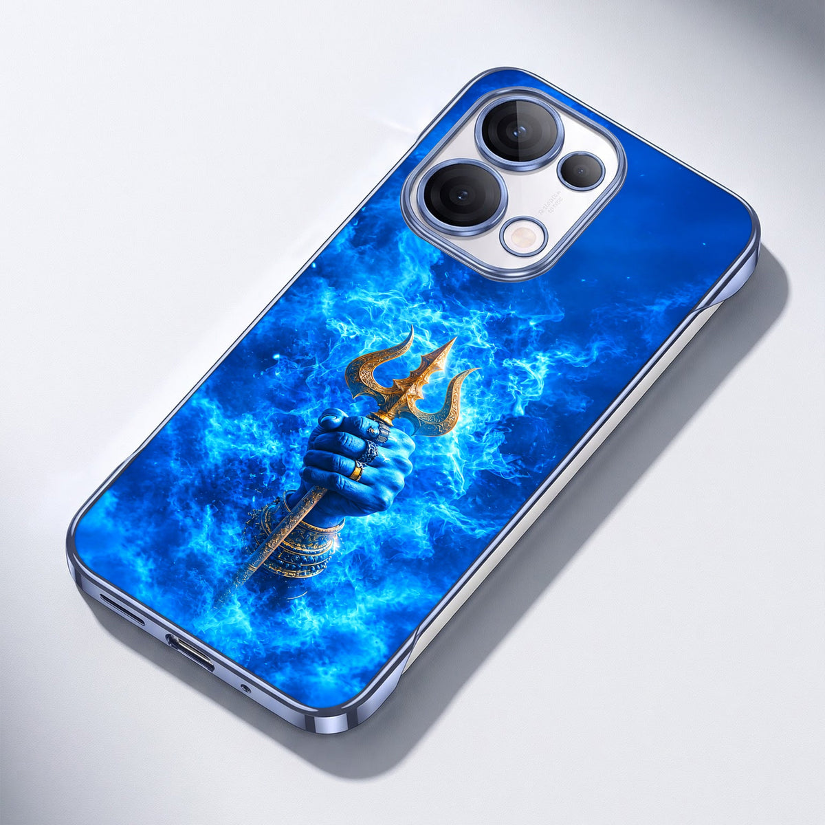Oppo Reno 13 5G Shiva Trisul Blue Printed  Frameless Back Case