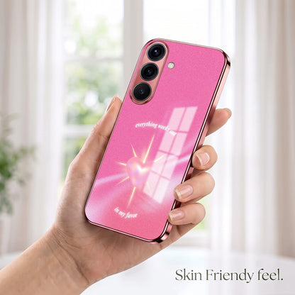 Samsung Galaxy A36 5G Luxury Glowing Heart Pink Electroplated Glass Phone Back Case