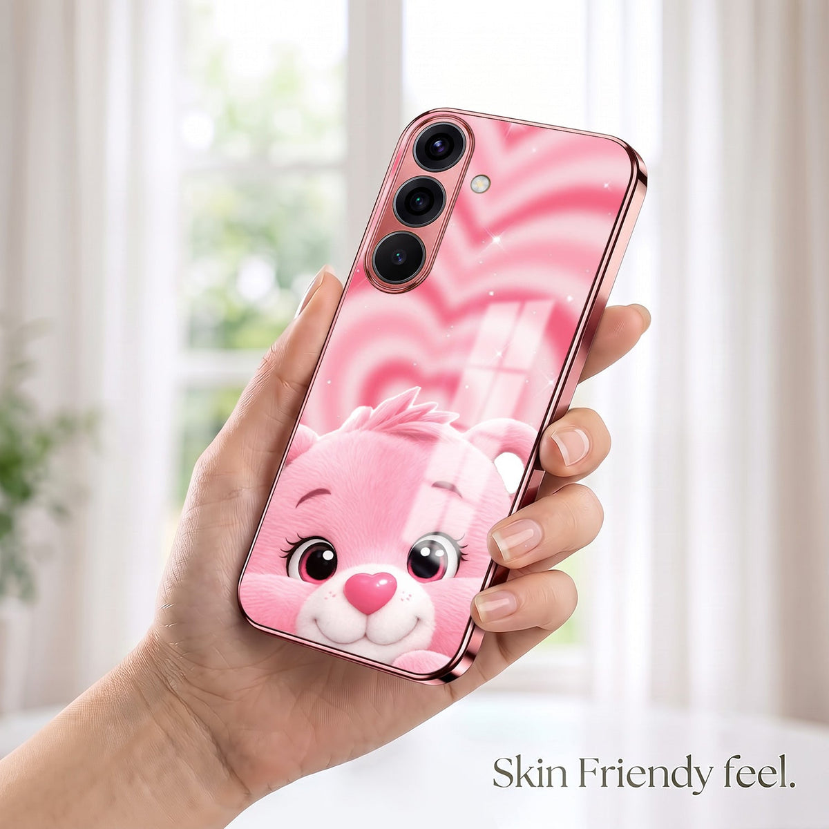 Samsung Galaxy A56 5G Luxury Cute Teddy Pink Electroplated Glass Phone Back Case