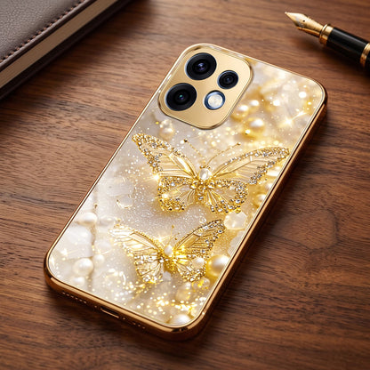 Oppo Reno 16 5G Golden Butterfly Gold Electroplated Glass Phone Back Case