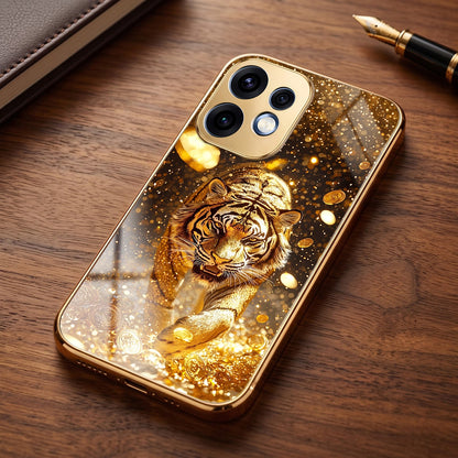 Oppo Reno 16 5G Luxury Tiger Gold Electroplated Glass Phone Back Case