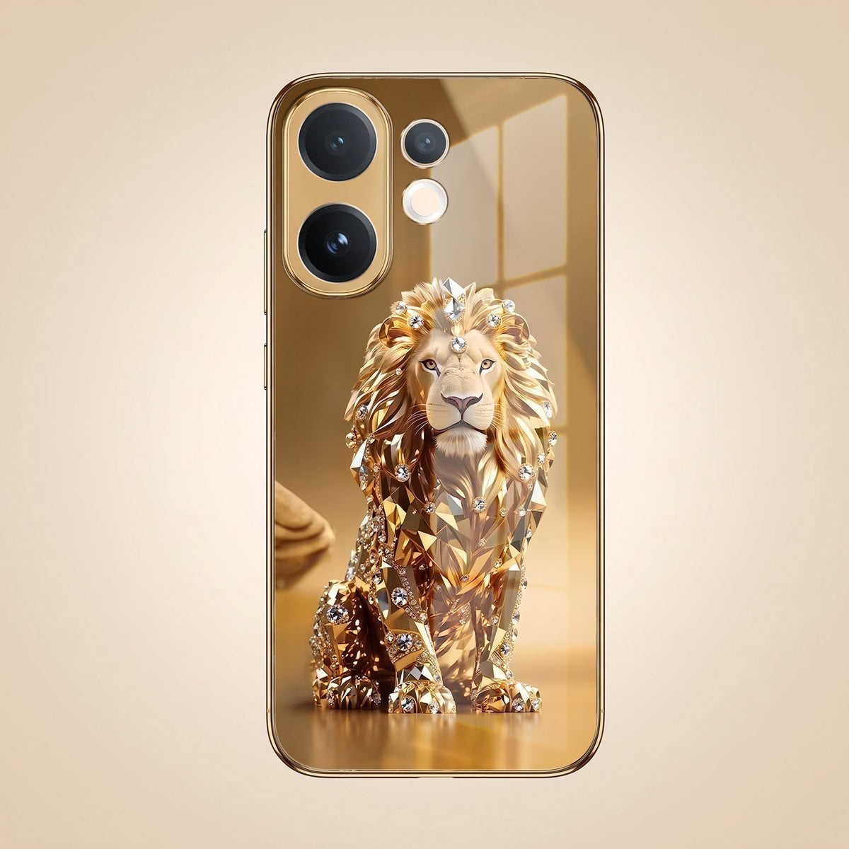 Vivo V60 5G Luxury Lion Gold Electroplated Glass Phone Back Case